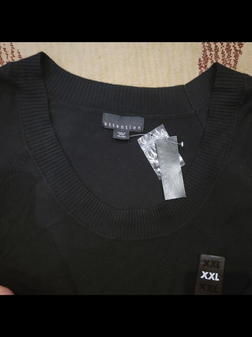 attention Black Scoop Neck Pullover